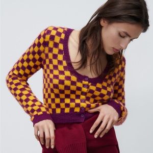 Zara Checked Wool-blend Sweater